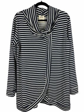 Blondie Apparel Navy White Stripe Bamboo Wrap Tunic Top Cowl Neck Made in Canada